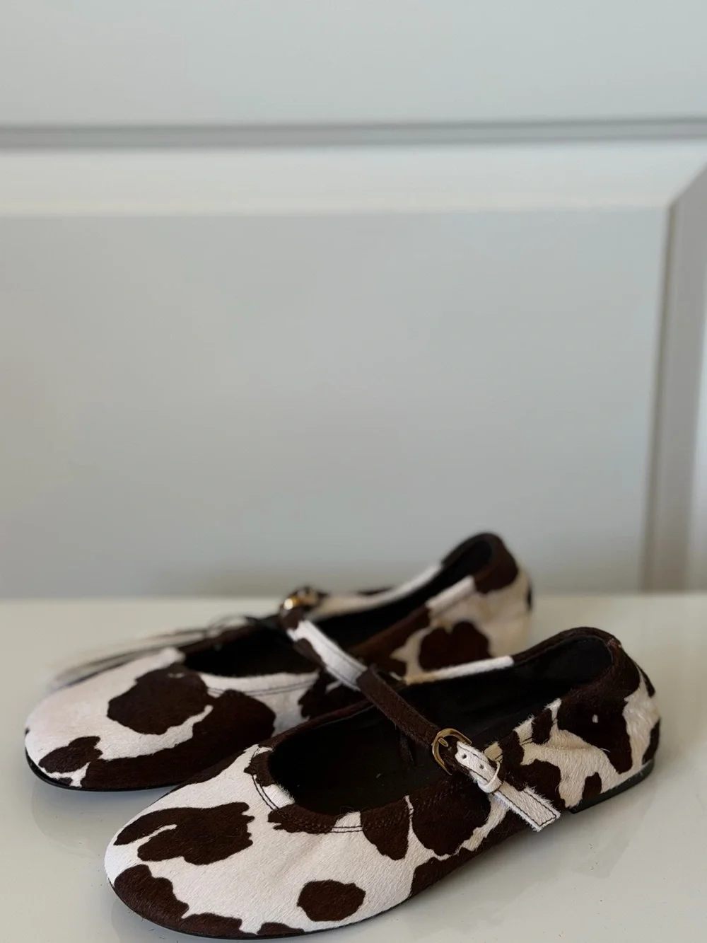 Zara Cow Print Genuine Leather Hair-On Mary Jane Flats NWT Size 36 US 6